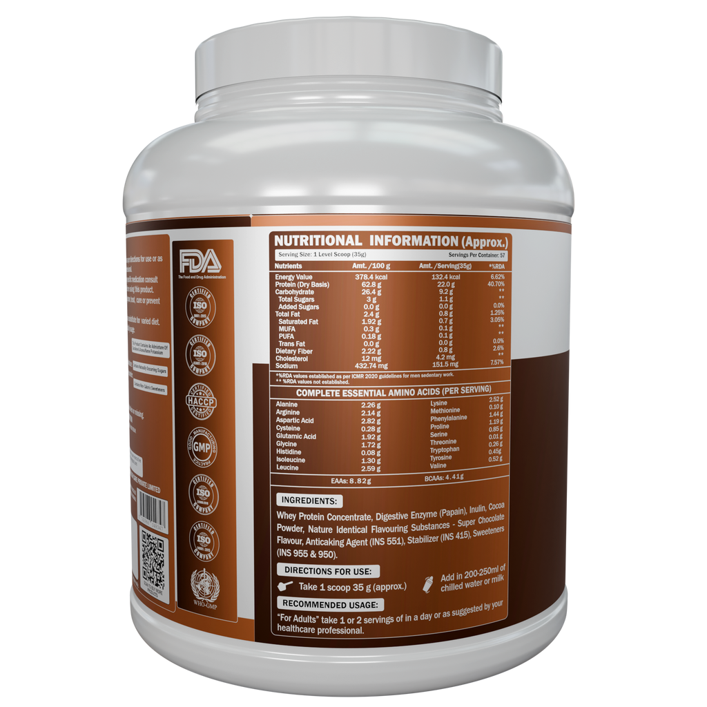 Whey Protein - Super Chocolate Flavour With Free Shaker (Shaker Colour Will Be Random)