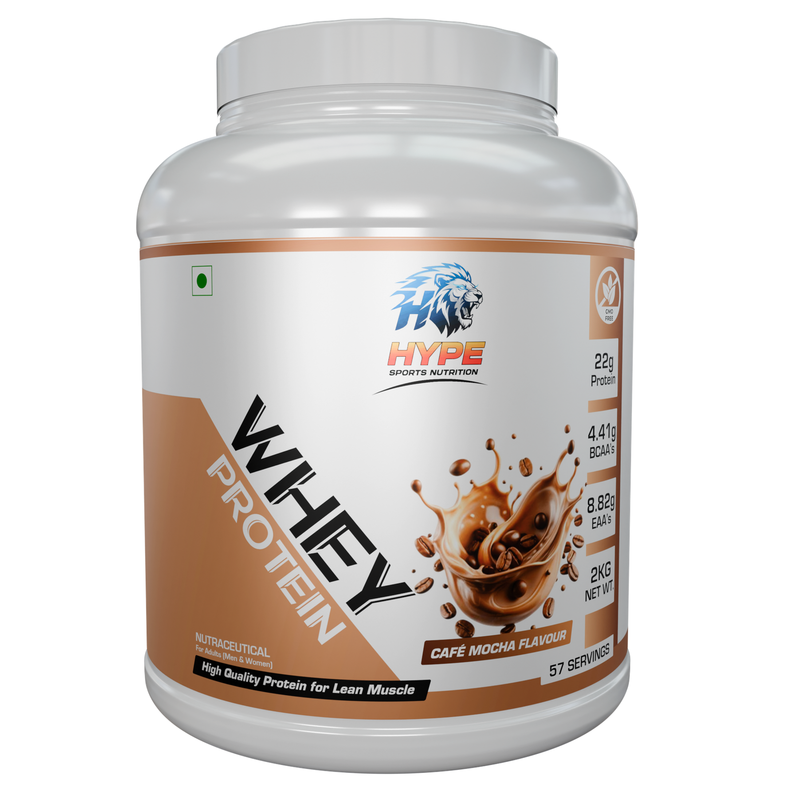 Whey Protein Cafe Mocha Flavour  2KG / 57 Servings With Free Shaker (Shaker Colour Will Be Random)